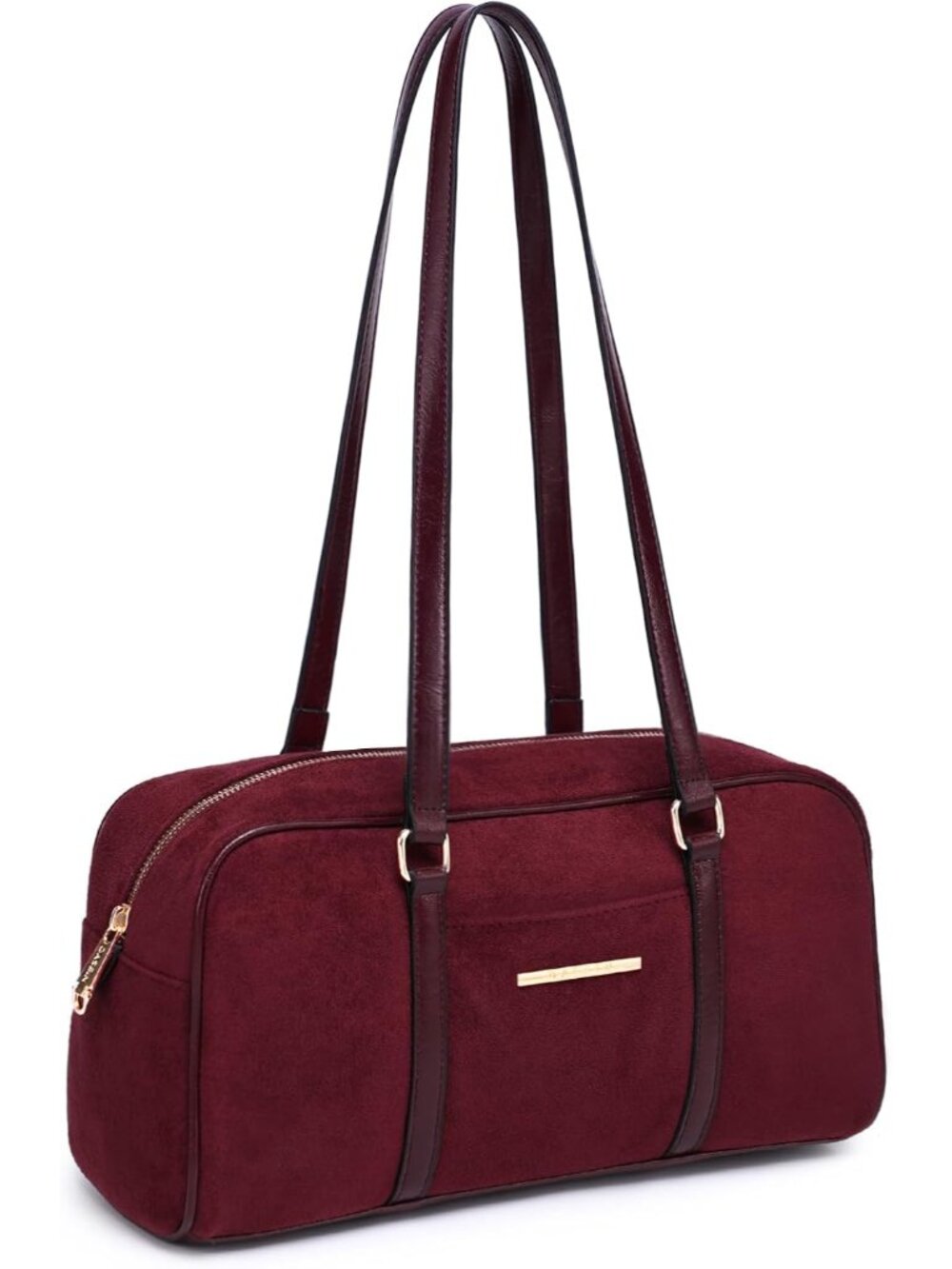 Faux Suede Shoulder Purses Retro Hobo Handbag Boston Style Bag East West Satchel